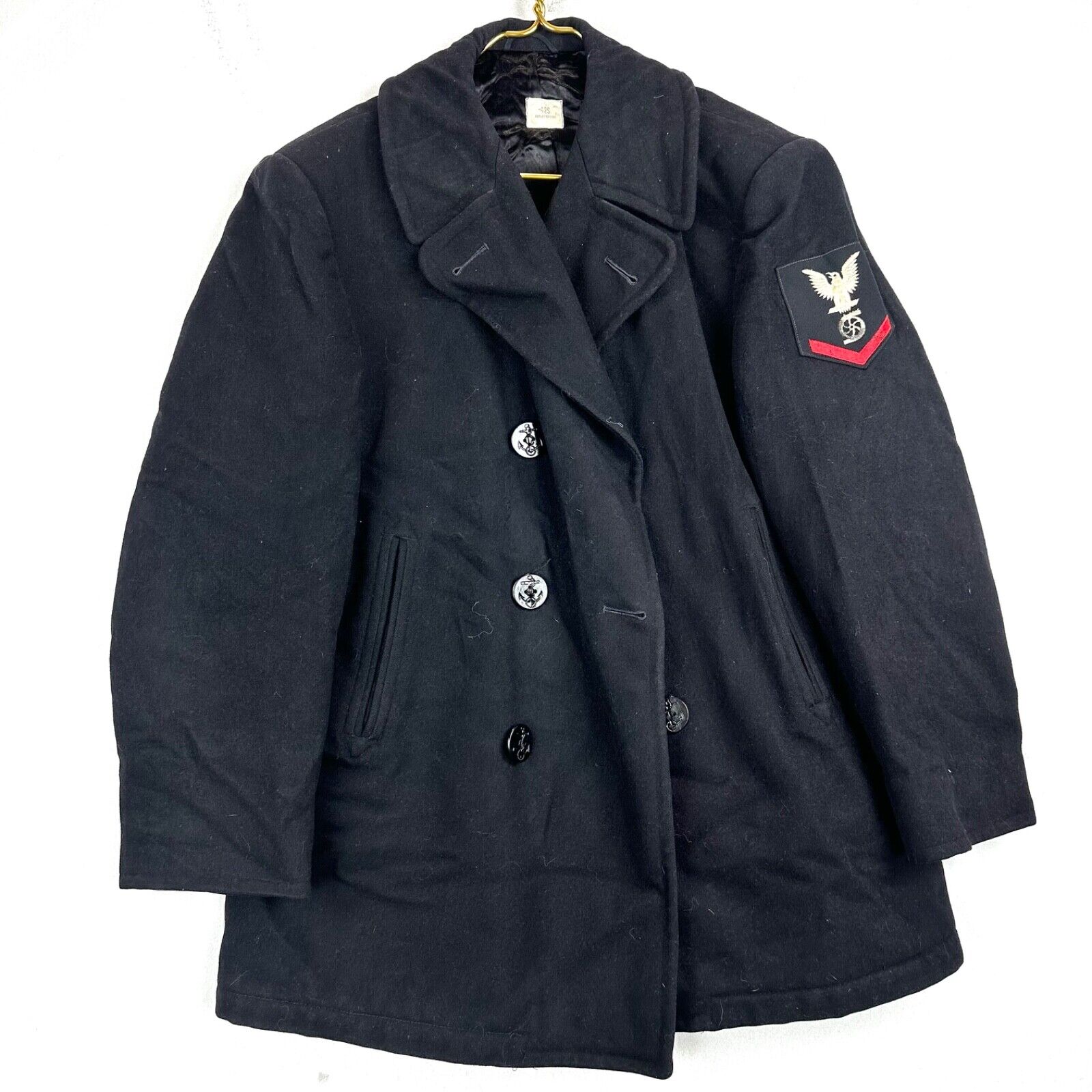 Vintage Us Military Wool Pea Coat Jacket Size 42 Black Insulated