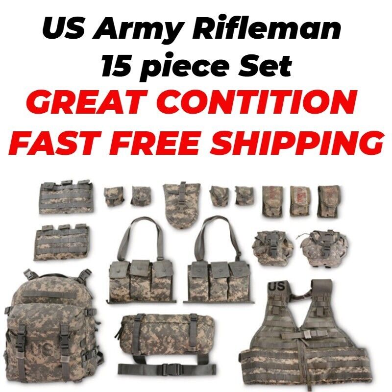 Backpack US Army Rifleman Set System Molle 2 Assault Pack 15 Pc GREAT CONDITION