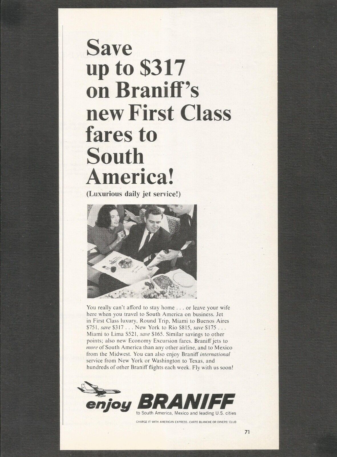 Braniff International -1965 Vintage Print Ad