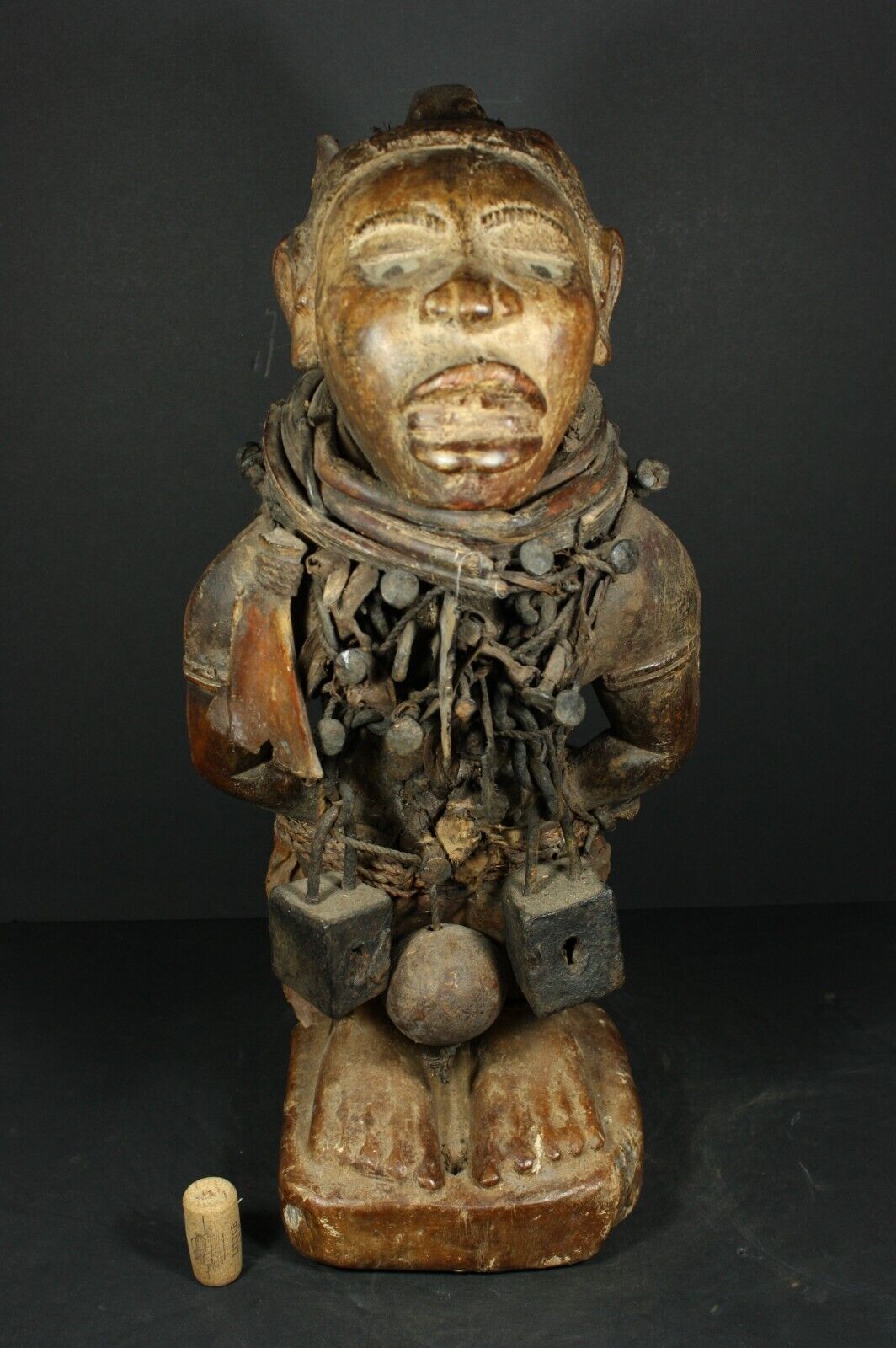 African Large Male NKISI Nail Fetish Statue - BACONGO DR.Congo TRIBAL ART CRAFTS