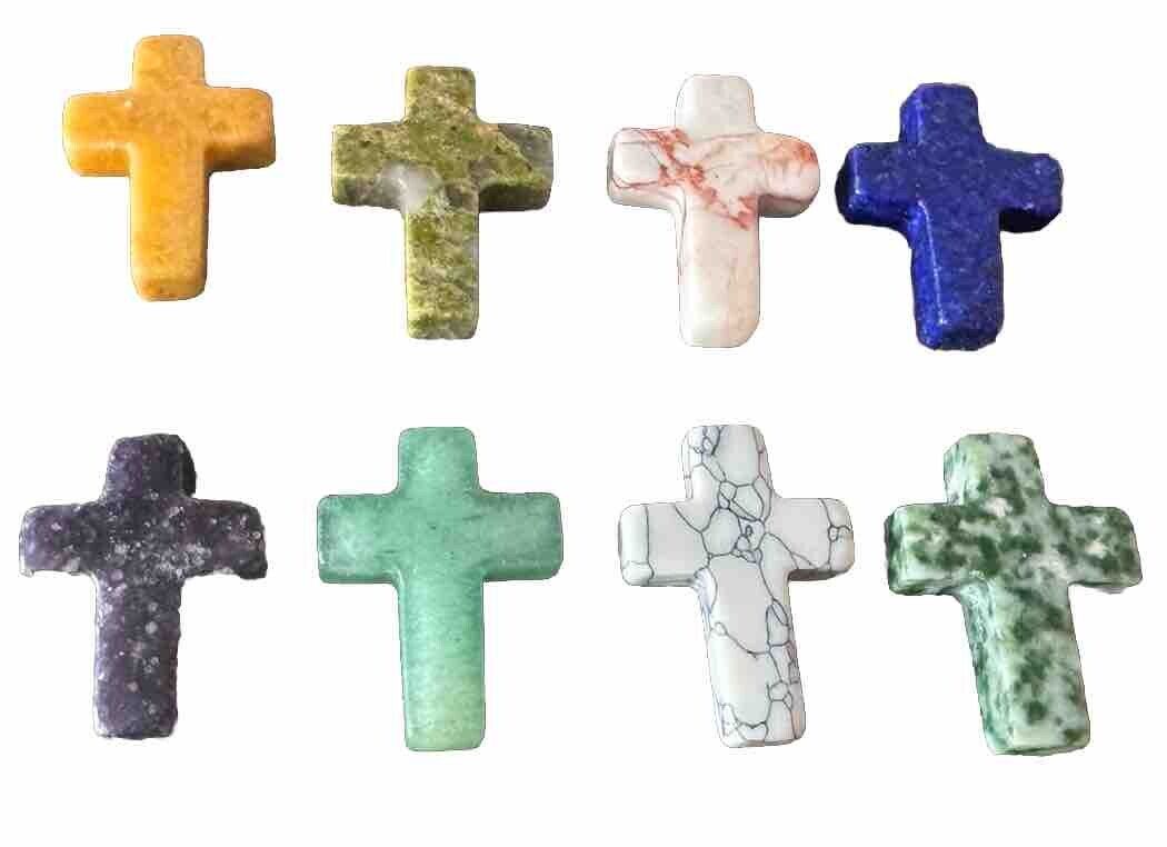 Cross Shaped Mini Crystal Natural Stone 8 Piece Healing Prayer Meditation Set