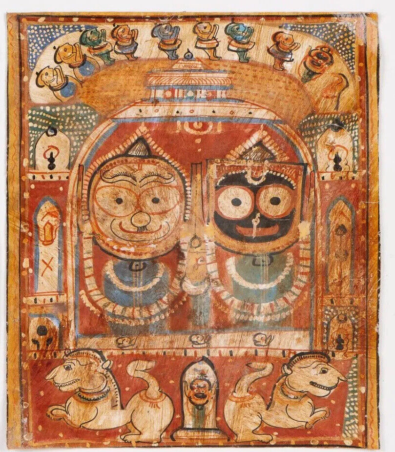 19th Century India Orissa Jagannath Jain Vishnu Paintings Natural Pigments Cloth