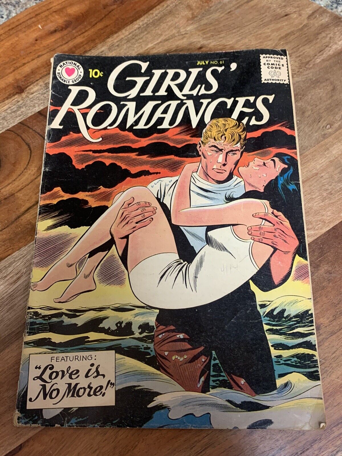 1959 JULY DC COMICS GIRLS' ROMANCES #61 SWIMSUIT COVER ART (18C)