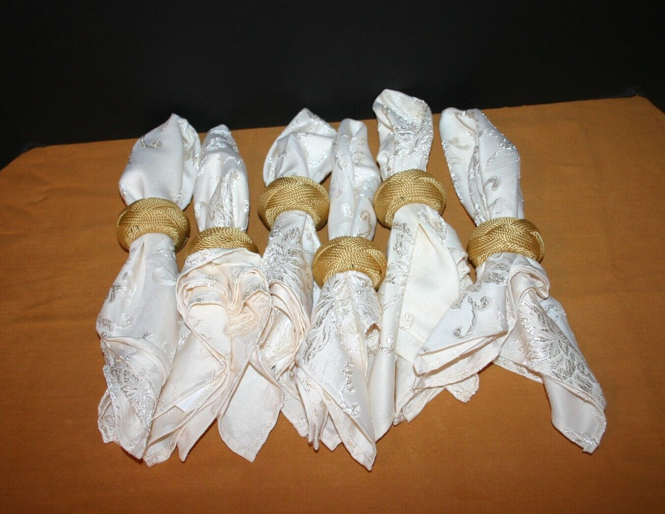Set of Six Napkins and Williams Sonoma Ring Holders R-696