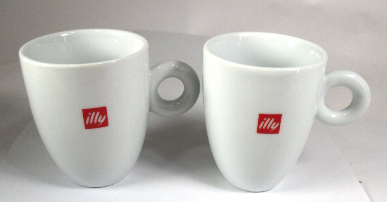Mug Cup TWO (2) ILLY Coffee O handle Original Coffee Mugs Cups France LPA
