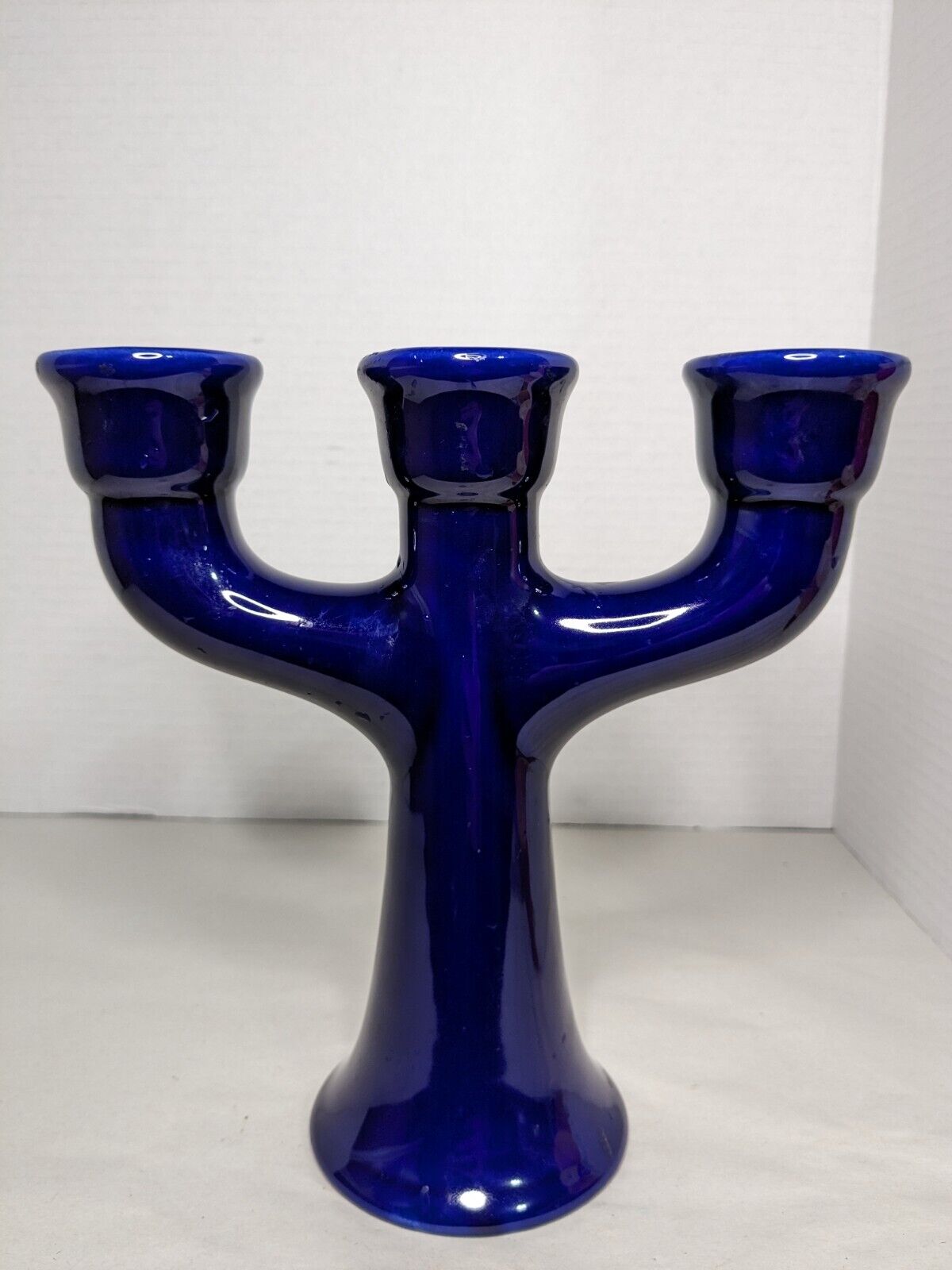 Swedish Design Triple Candlestick Blue Ceramic 