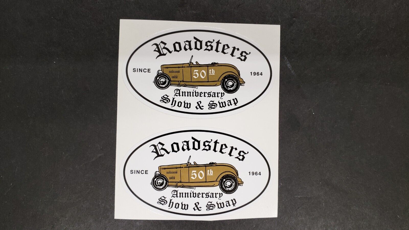 TWO L.A. ROADSTERS ROADSTER 50TH ANNIVERSARY SINCE 1964 CAR STICKERS STICKER