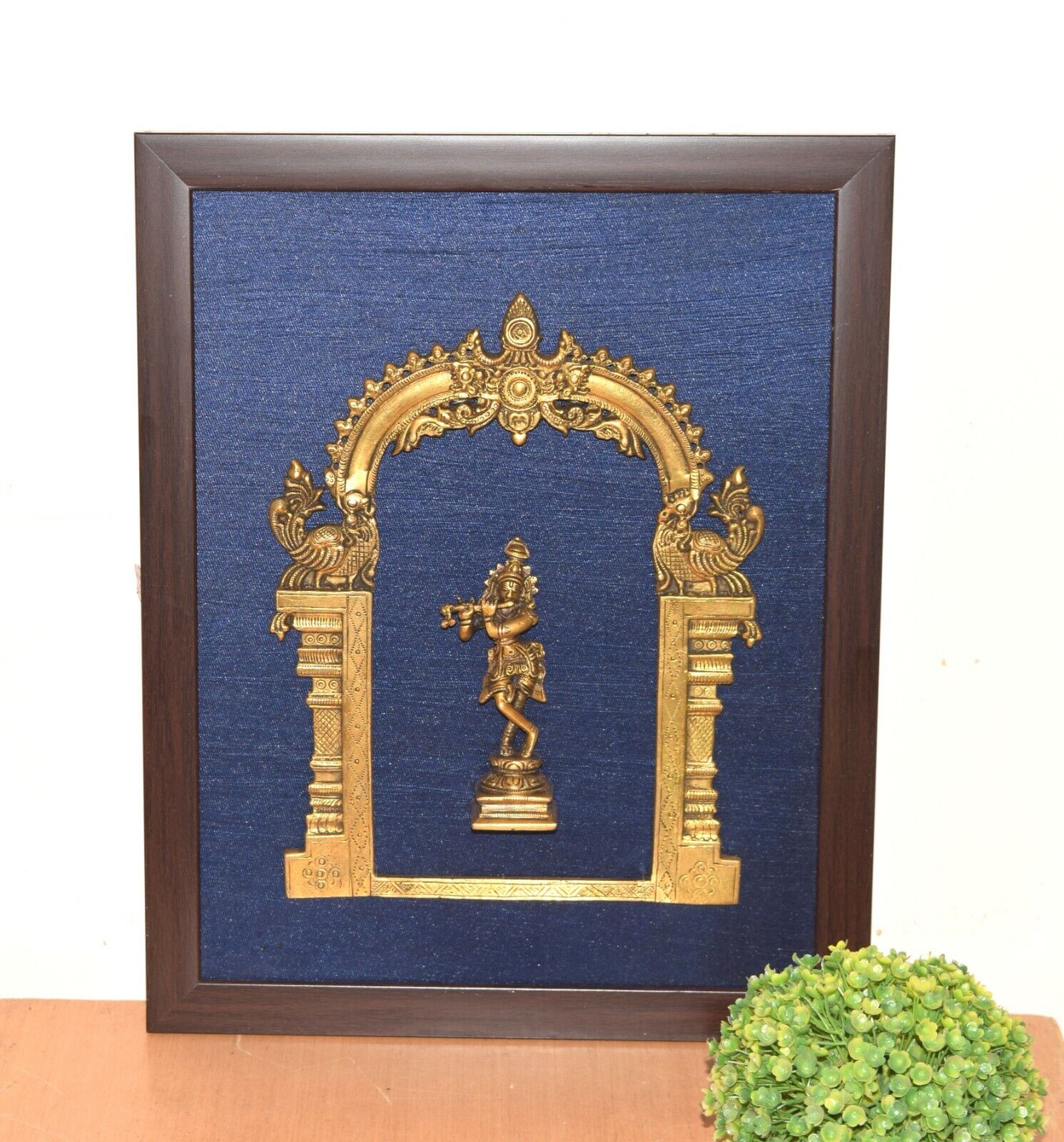 Exquisite Framed Prabhavali With Krishna Statue Brass Ethnic Wall Decor EK902