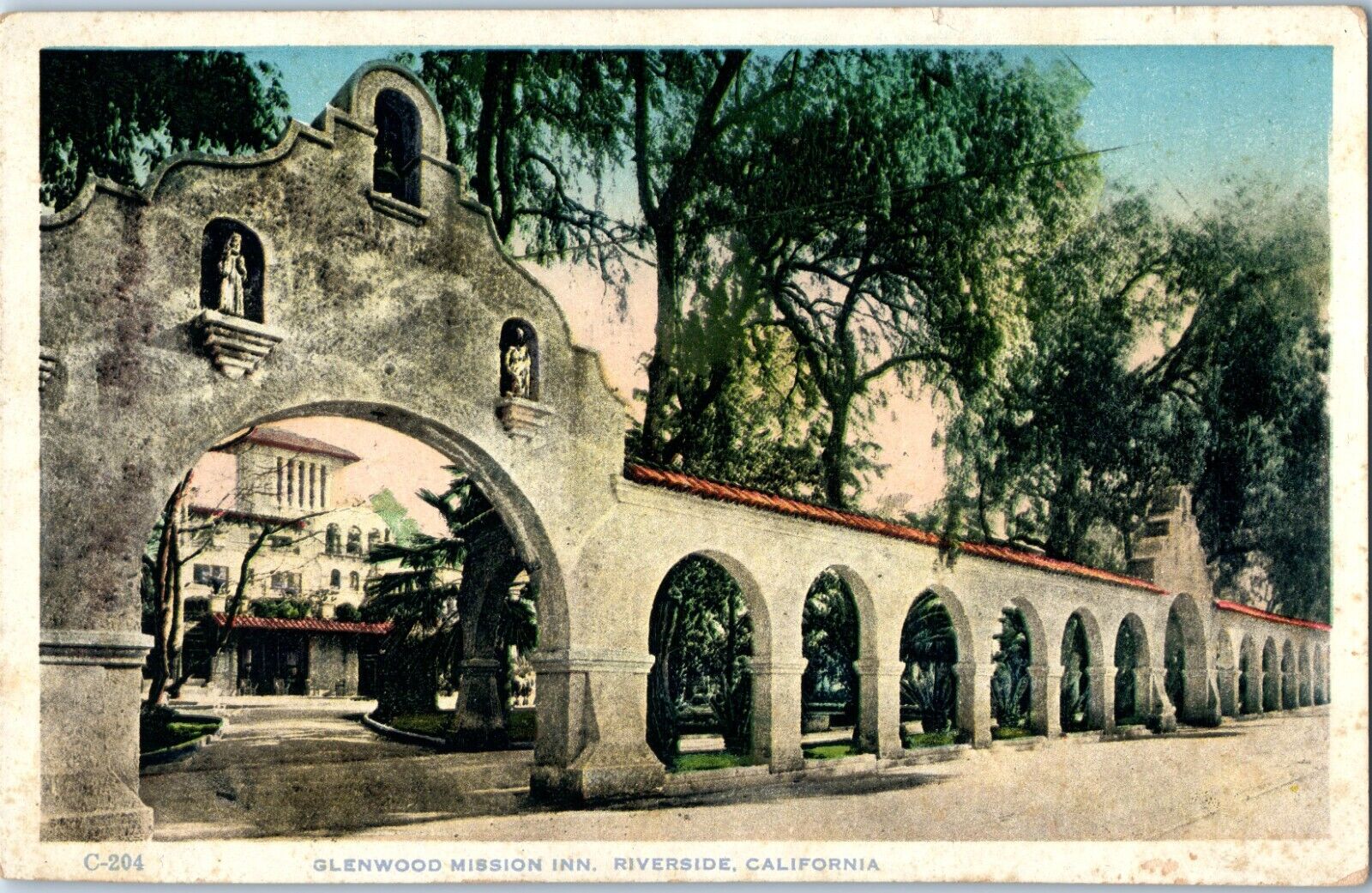 1930s Vintage Postcard Glenwood Mission Inn Riverside California Architecture