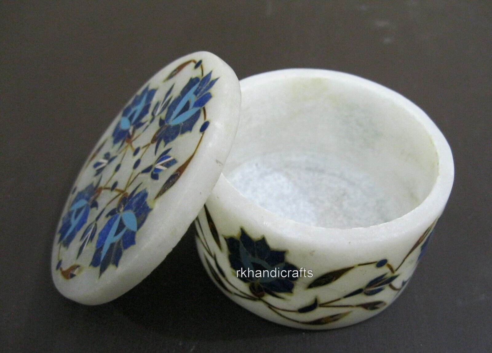 3 Inches Marble Trinket Box Inlaid with Floral Pattern from Indian Cottage Craft
