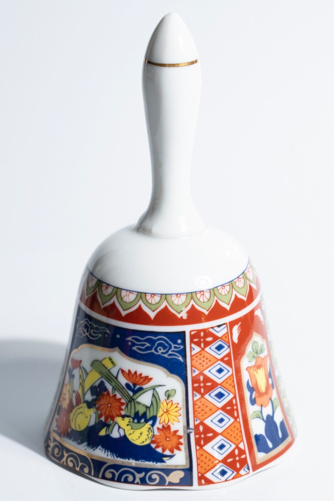 Vintage Porcelain Bell With Oriental Flower Pattern Made in Japan Wavy Edge
