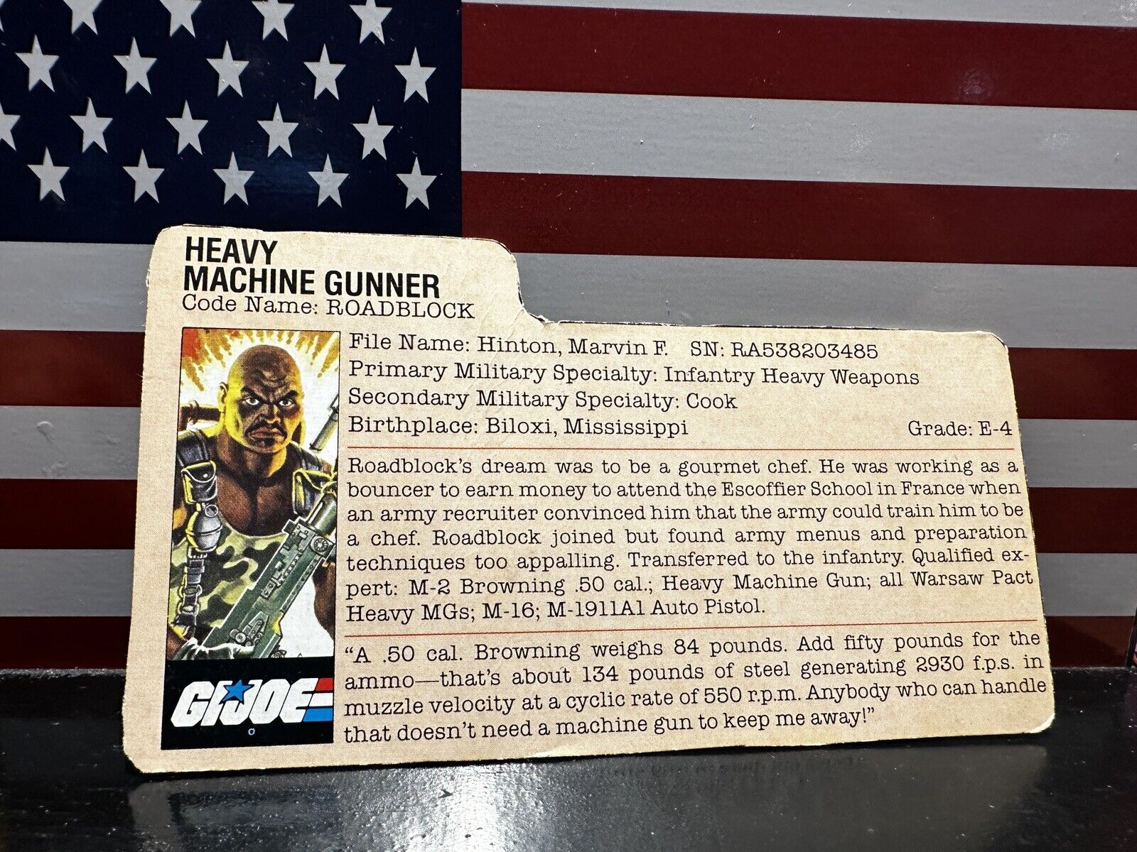 1984 GI Joe ROADBLOCK Trading File Card Only Near Mint ARAH PEACH MACHINE GUNNER