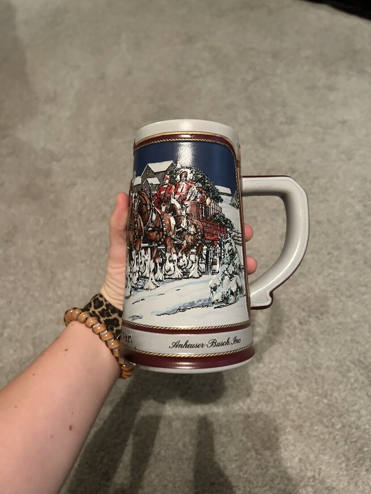 1989 Budweiser Clydesdales Holiday Special Edition Beer Stein Mug
