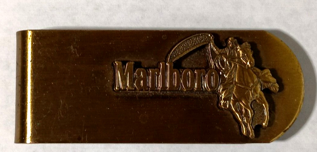 Vintage Marlboro Man Western Cowboy Brass Money Clip Tobacco Cigarettes 