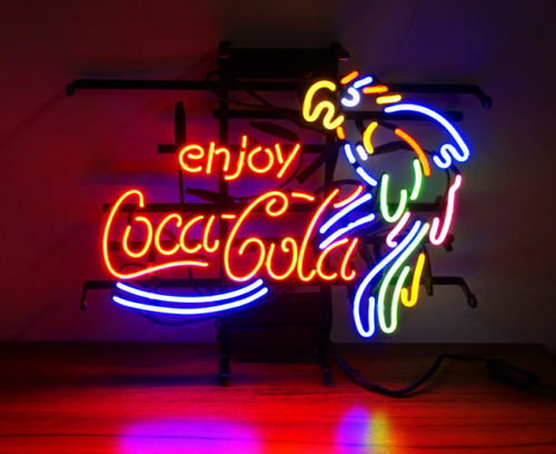 Enjoy Coke Parrot Glass Neon Sign Light Store Wall Hanging Nightlight 19\