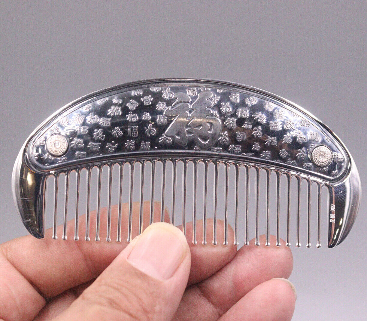 Real 999 Fine Silver Comb Vintage Many Blessing Thai Silver Comb Make Up/3.86inL