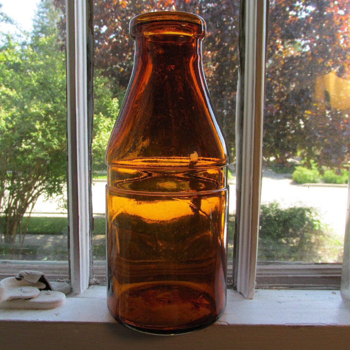 A.G. Smalley TinTop Quart Milk Bottle 1898  RARE AMBER COLOR