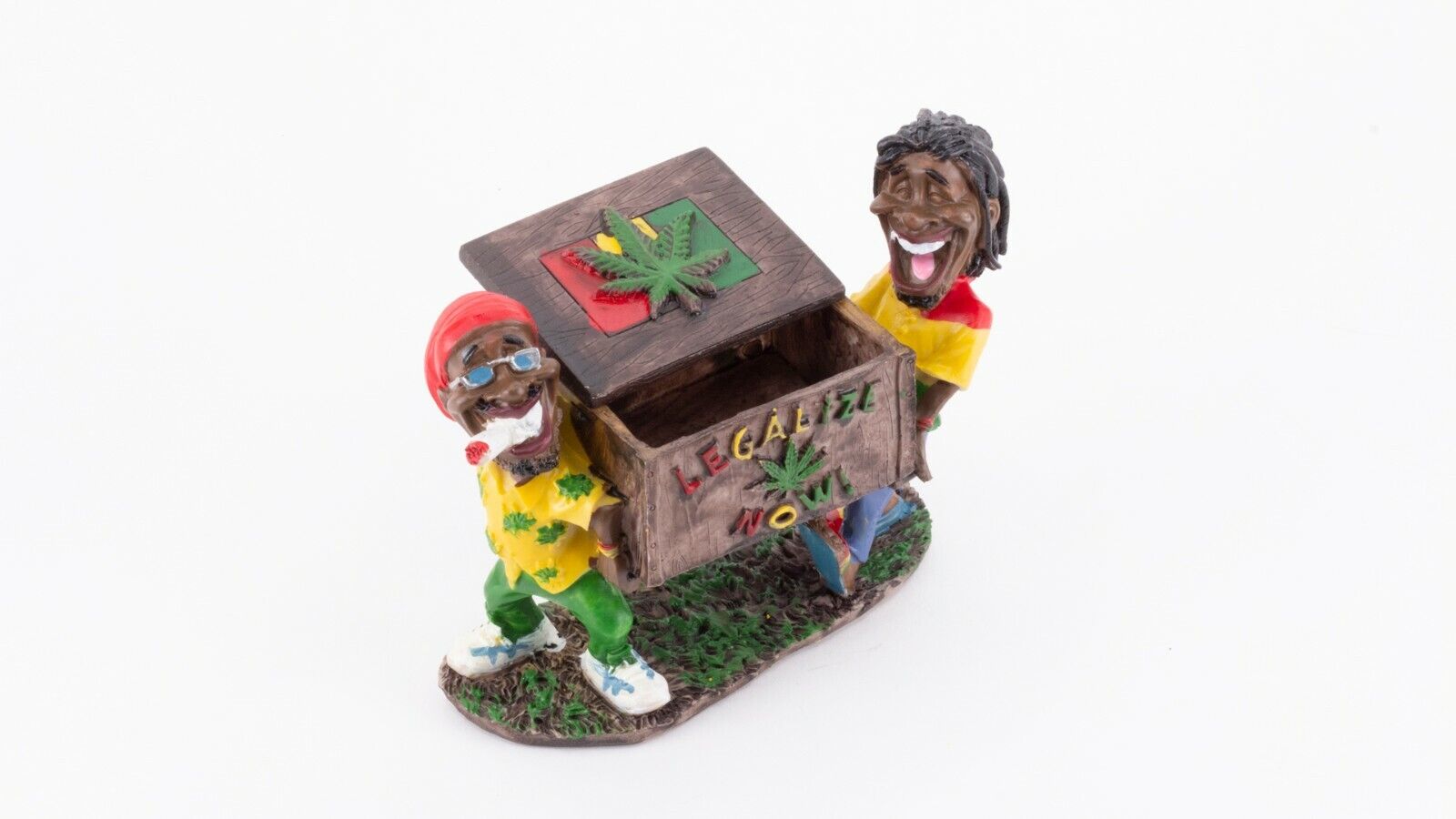 Two Rasta Jamaican Men Legalize Now Treasure Box with Cover Cigarette Ashtray