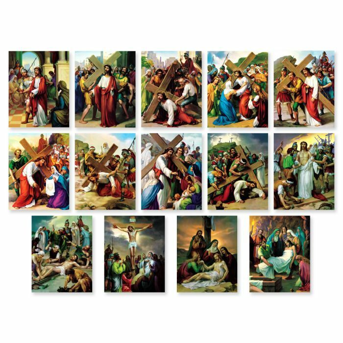 Stations of the Cross 4x6 Inch Poster Set, 14 LAMINATED Posters Included