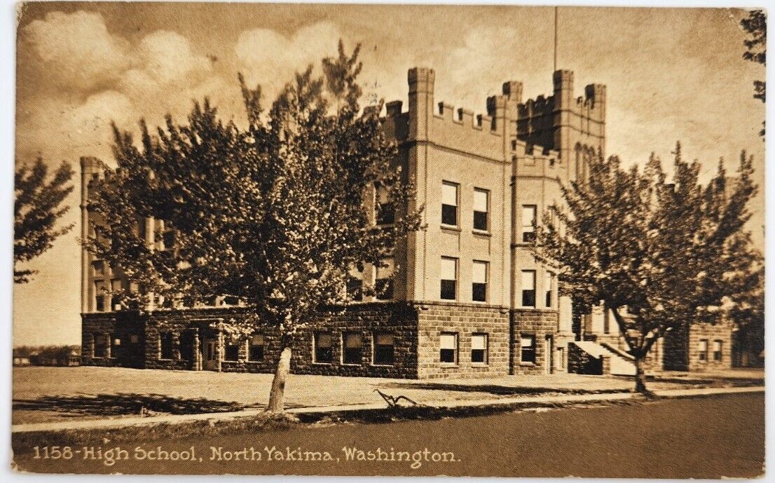 High School c1911 North Yakima Washington WA Vintage Mitchell Postcard