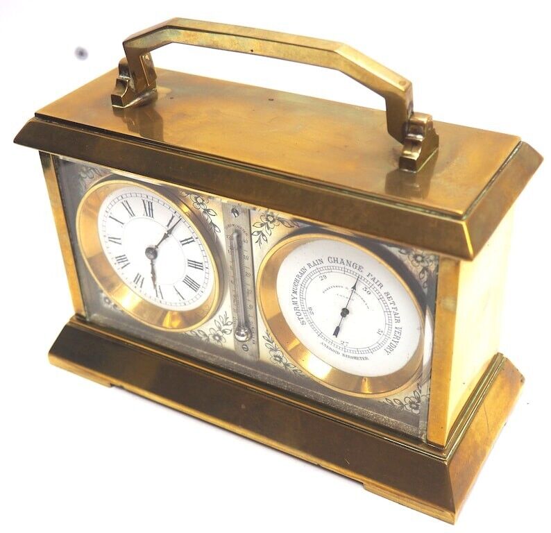 Antique French 8-Day Thermometer Clock & Barometer Carriage By Charles Frodsham