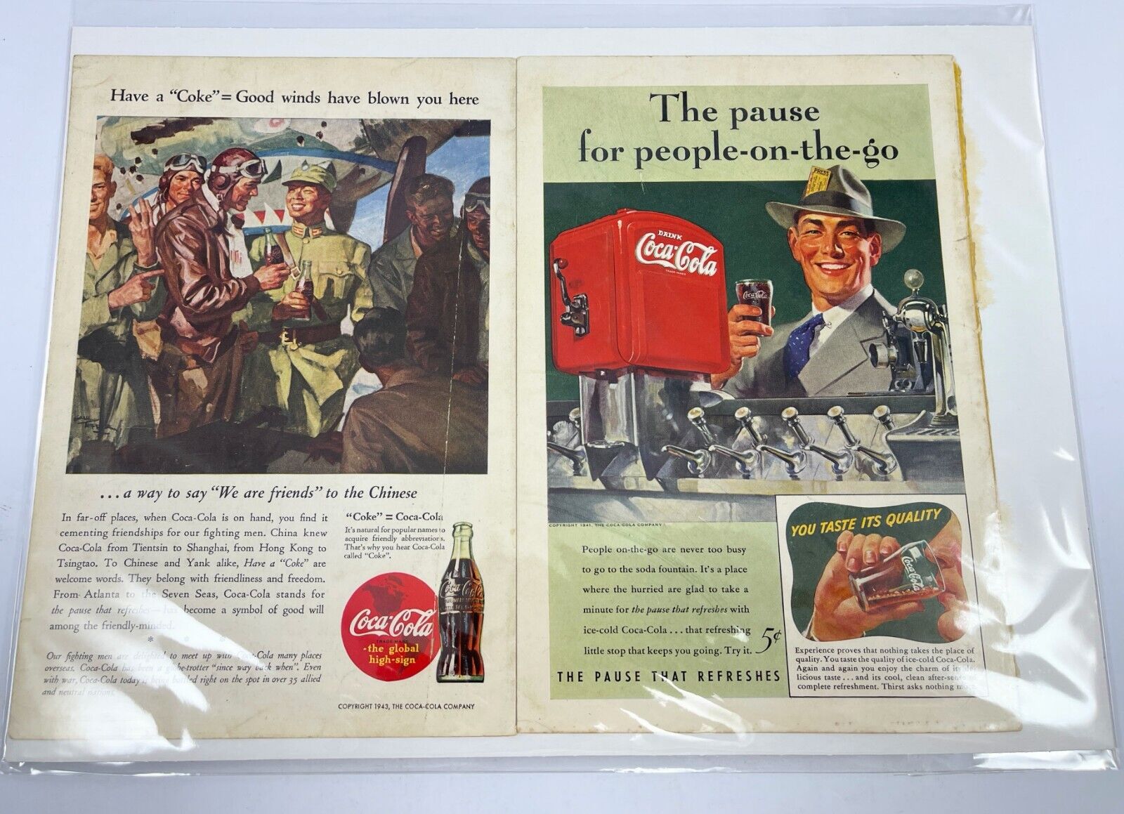1943 WWII Original COCA-COLA Full Page Ad Magazine Chinese & US Soldiers Press