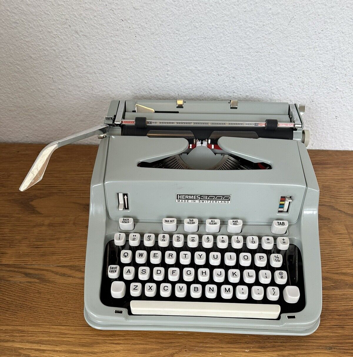 VTG Hermes 3000 Portable Typewriter  & Case Switzerland Works Serial# 3539364