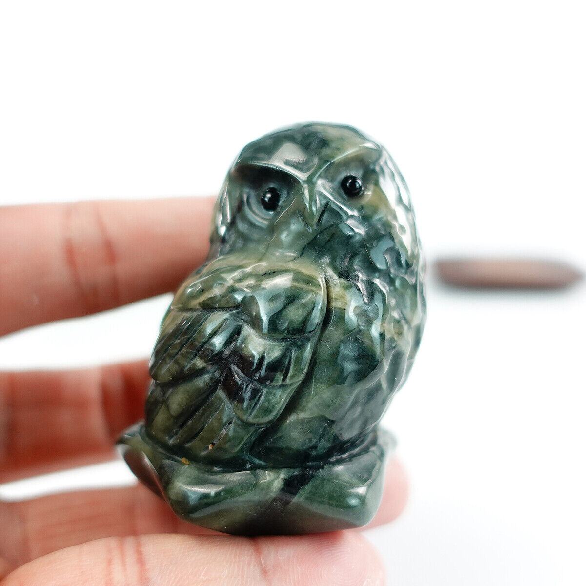 2.4\'\' Natural Nine Dragon Jade Quartz Owl Hand Carved Crystal Reiki Healing