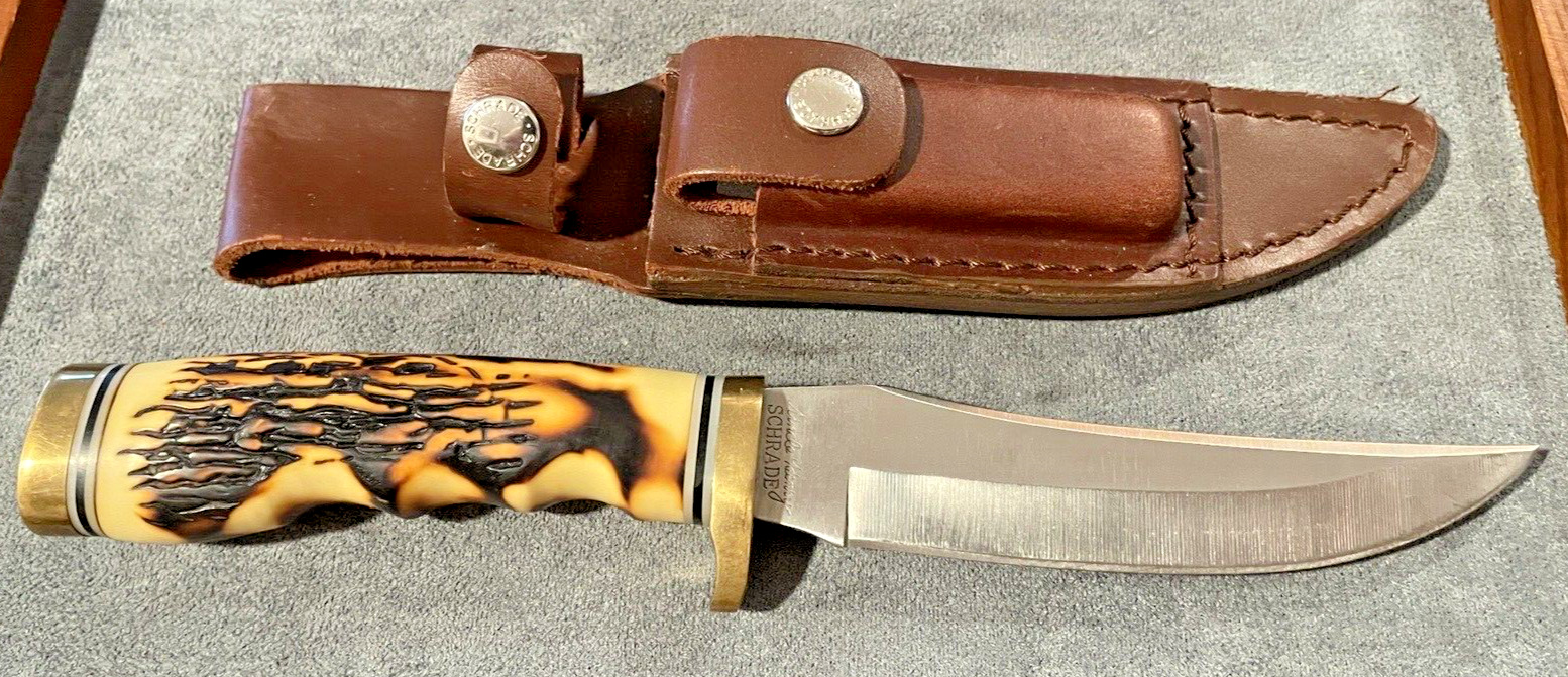 Great Condition Schrade 153UH with Leather Sheath Staglon handle--2460.23
