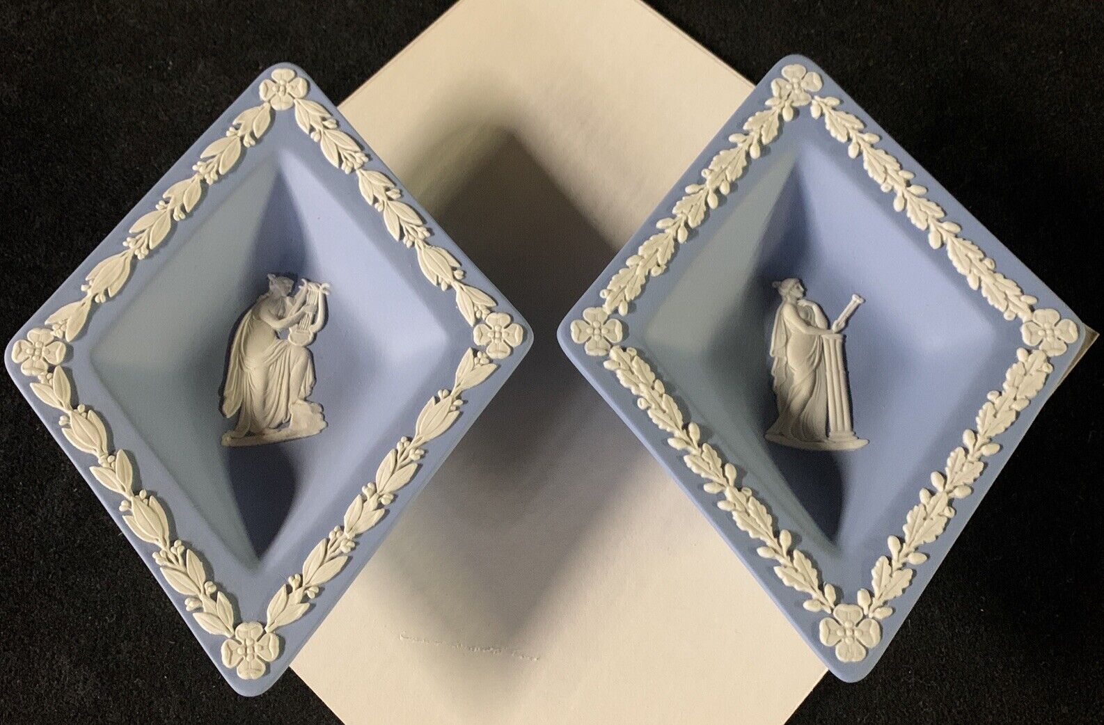 Pair Of VTG Wedgwood Jasperware Diamond Blue Trinket Dishes. MUSES ‘54 & ‘69