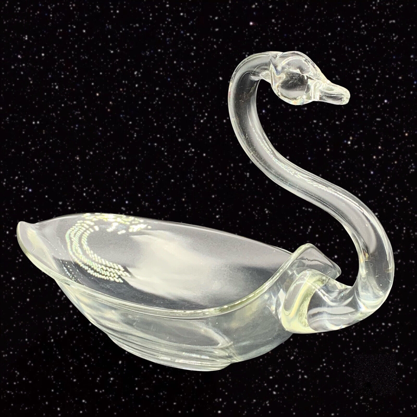 Vintage Art Glass Clear Swan Centerpiece Candy Trinket Dish 8”T 12”W