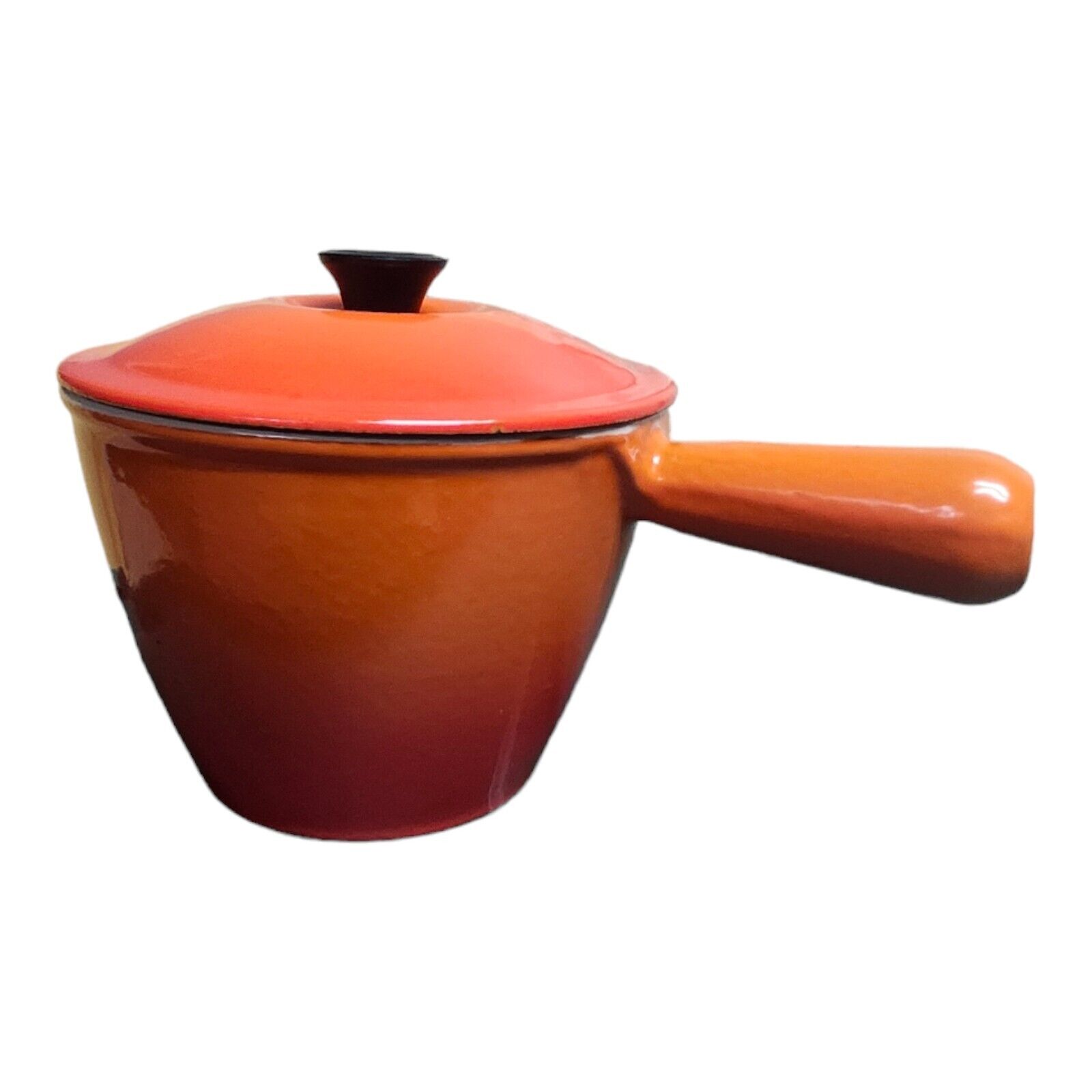 Vintage LE CREUSET Fondue Cooking Pot: Flame Orange Enameled Cast Iron - France