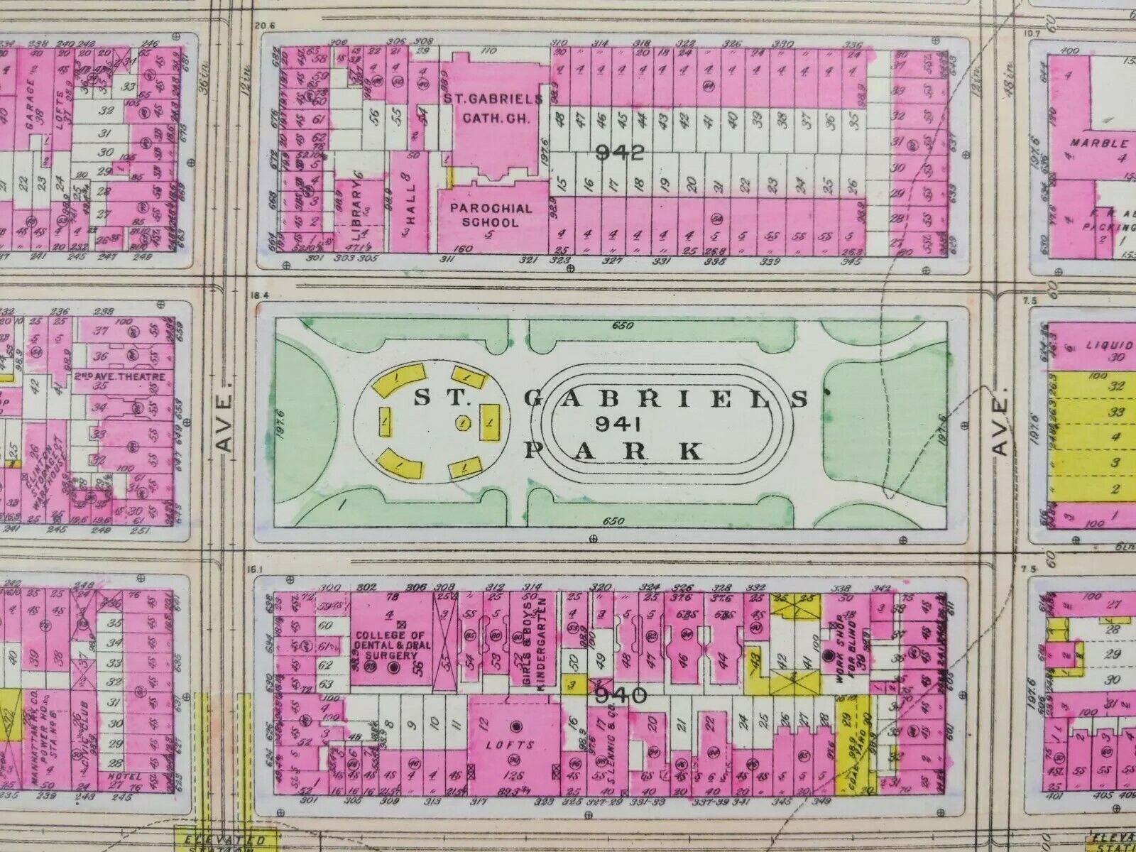 Antique 1916 ST GABRIELS PARK MANHATTAN NEW YORK CITY Map ST VARTAN PARK BROMLEY