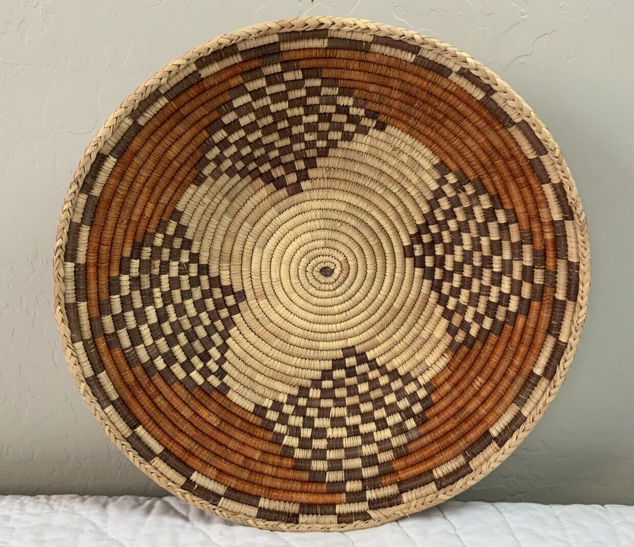 Vintage Large Southwest Woven Basket, Large, Geometric Design, Orange, Brown