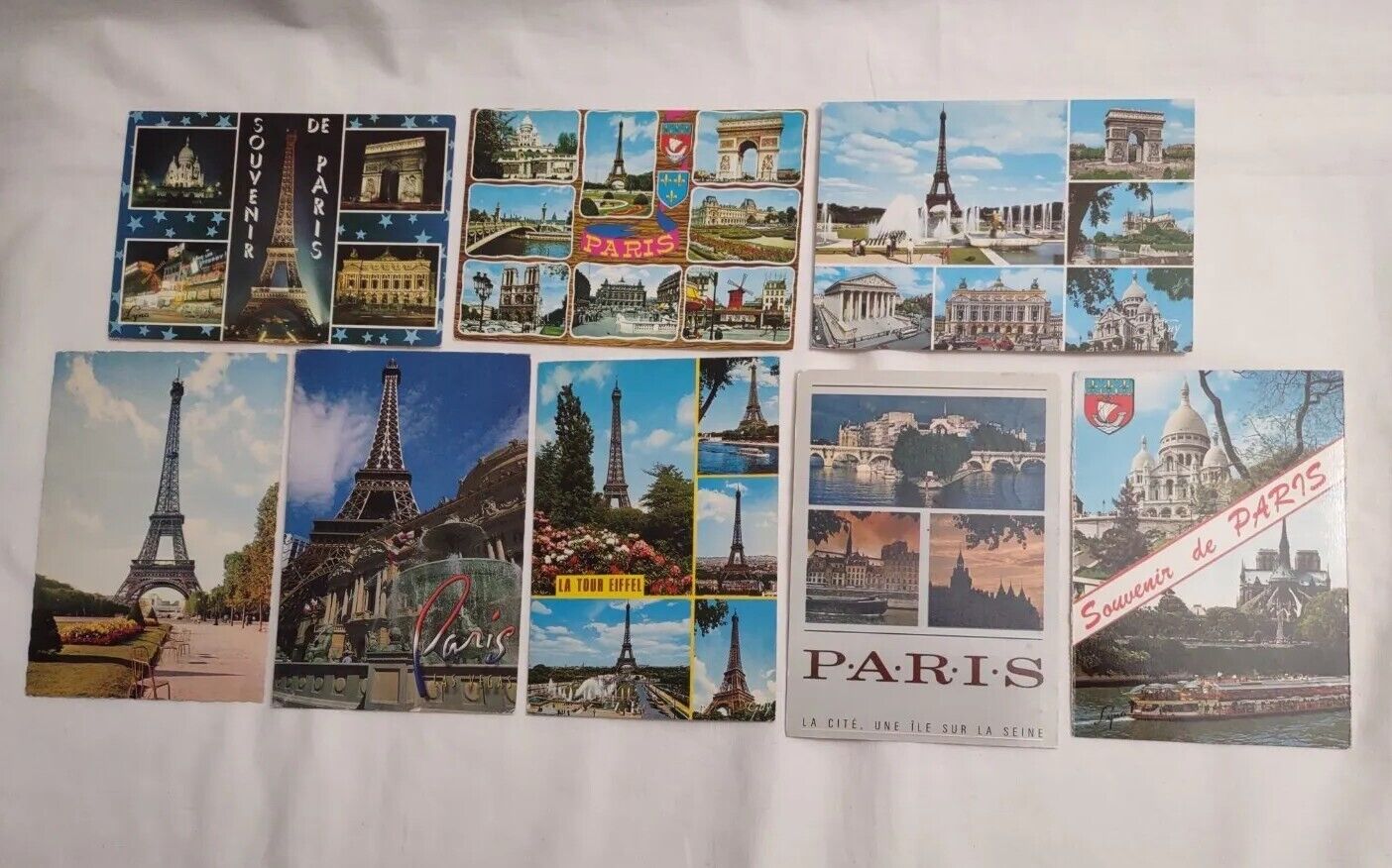 Vintage Lot Of 8 Paris France Postcards Eiffel Tower 