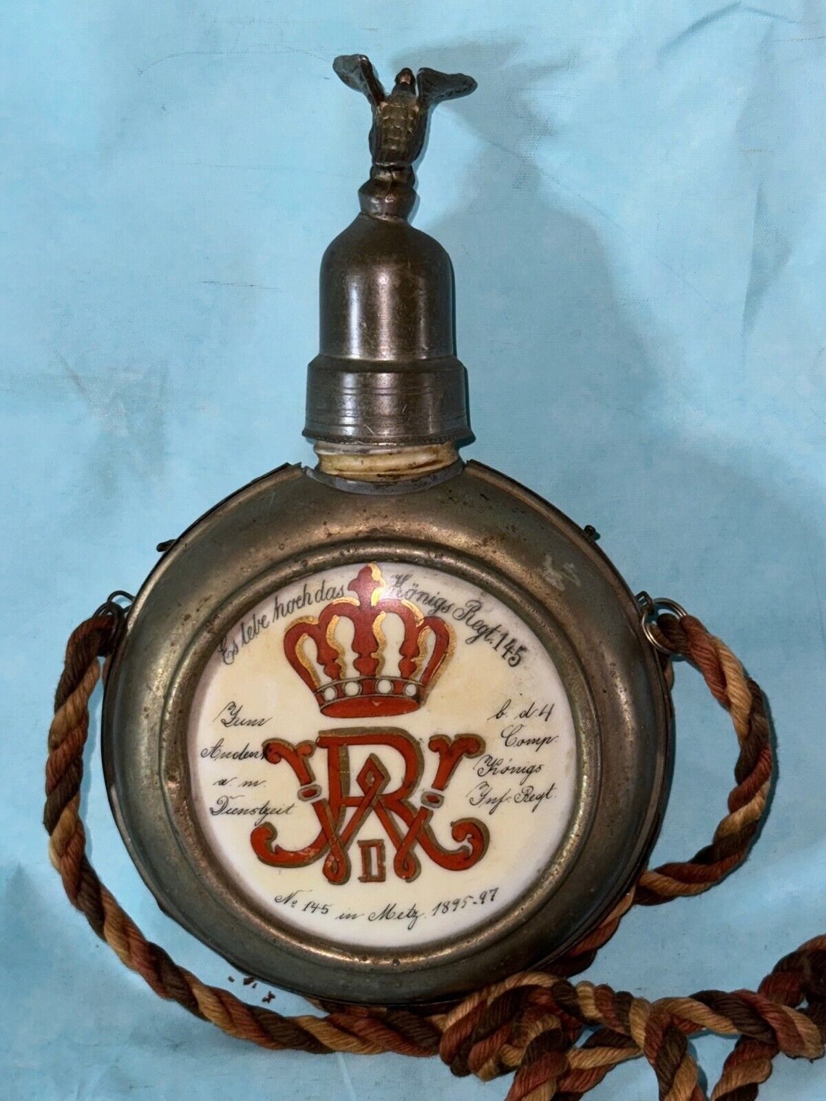 Pre WW1 German Souvenir of Service Ceramic Flask,Named,Regiment 145,1895-1897 