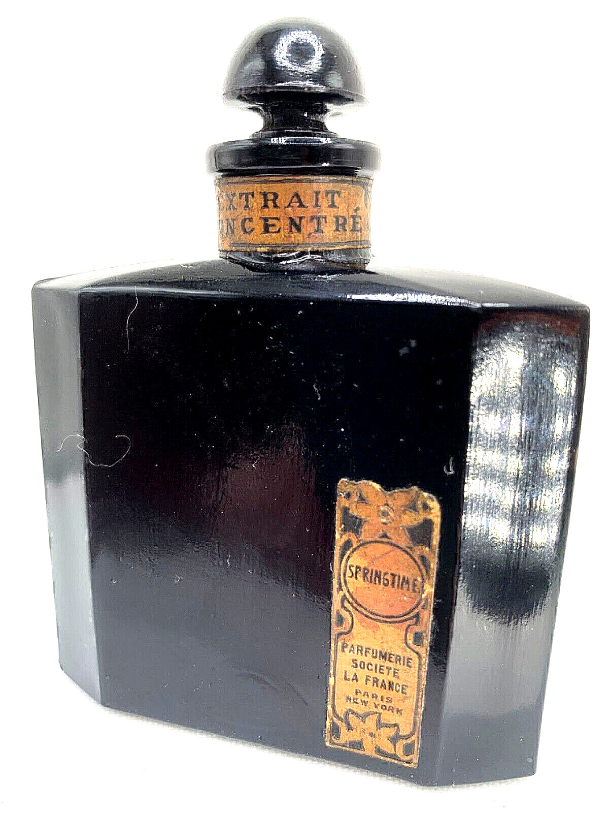 Rare  Black VTG perfume bottle. Springtime, Parfumerie Societe la France.  1926