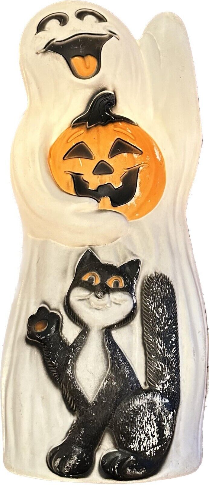 Vintage Venture 33” Halloween Ghost With Pumpkin Black Cat Lighted Blow Mold