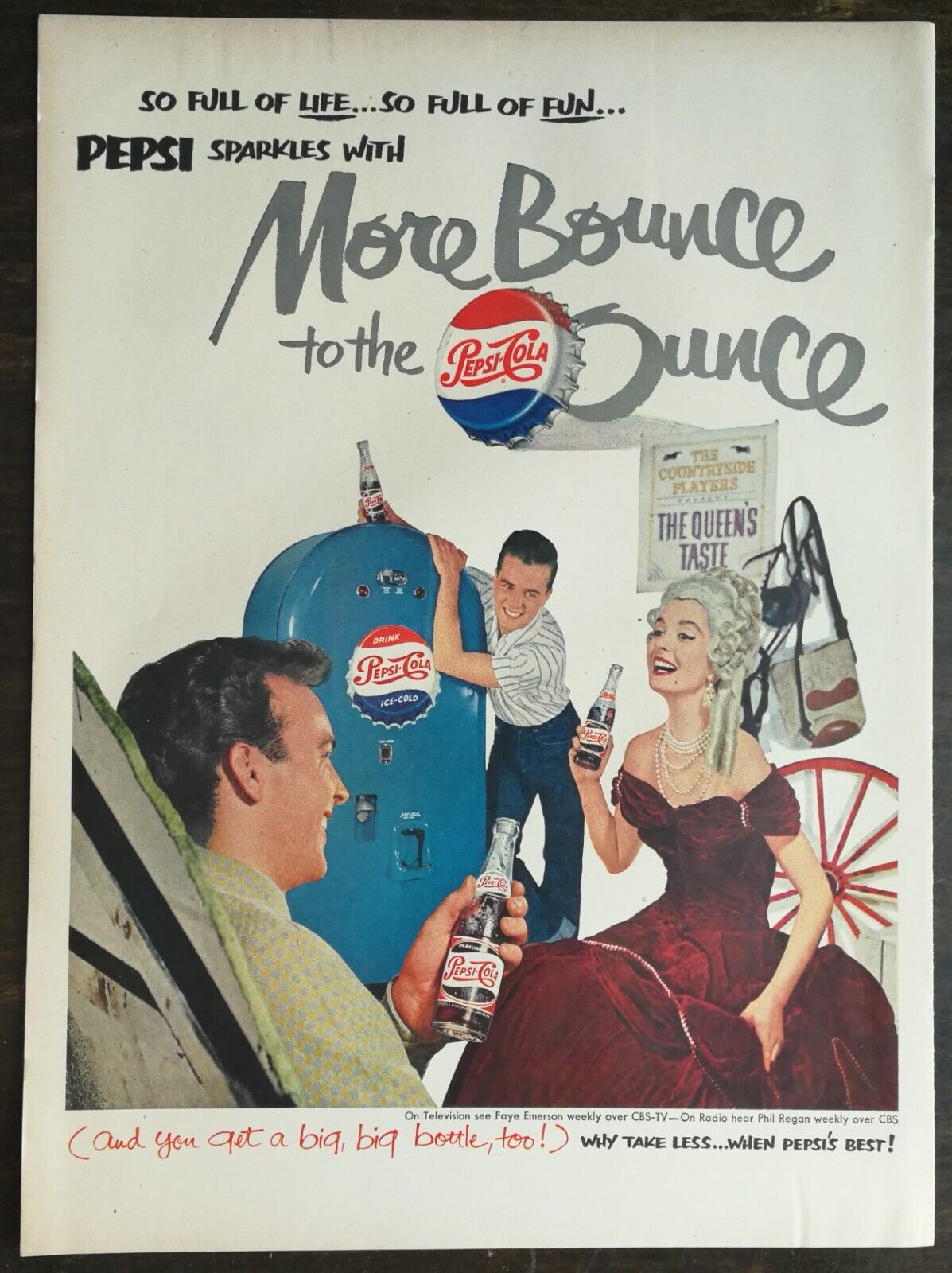 Vintage 1951 Pepsi More Bounce to the Ounce Art Deco Full Page Original Ad 823