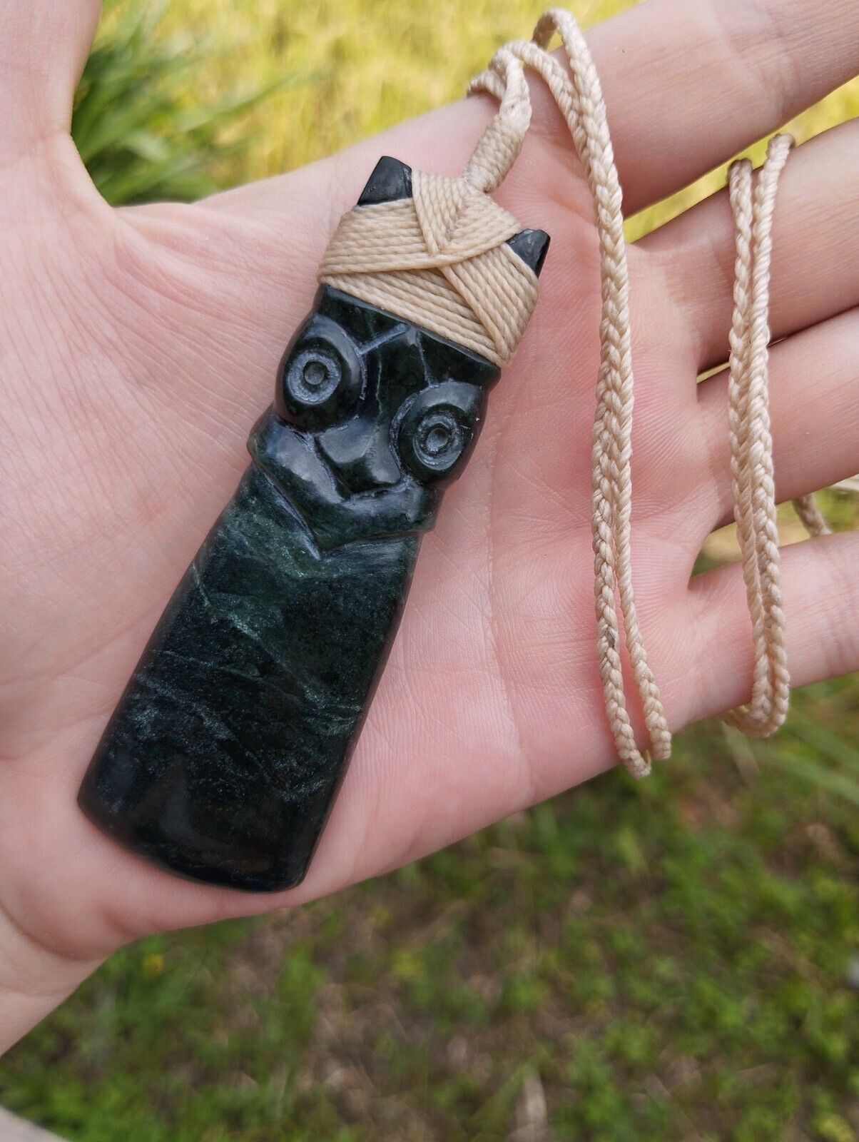 Maori Toki Tiki Large Pendant Nephrite Green Stone Necklace New Zealand Pounamu