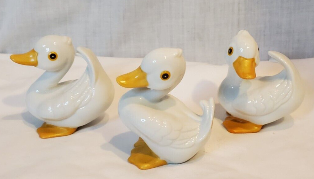 Vintage Homco Ceramic White Duck Figurines Set Of 3 #1414 Taiwan