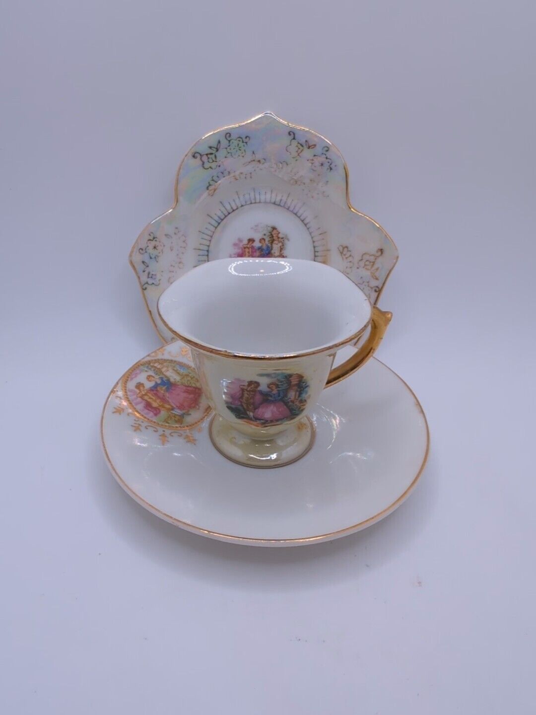 Vintage Italian Porcelain “Victorian Scene” Tea Cup and Saucer Set