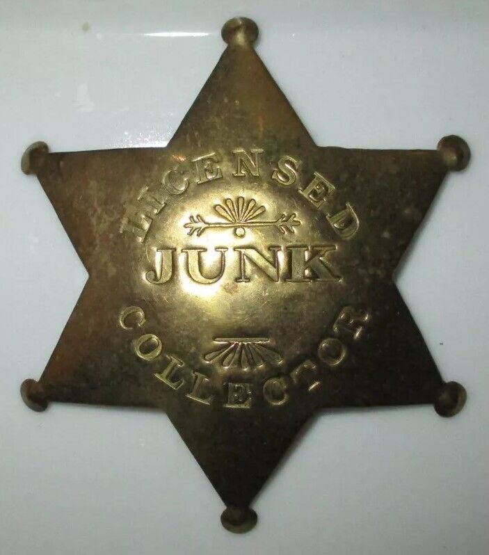 Vintage Licensed JUNK COLLECTOR Badge - Heavy Brass - 5 Point  Star