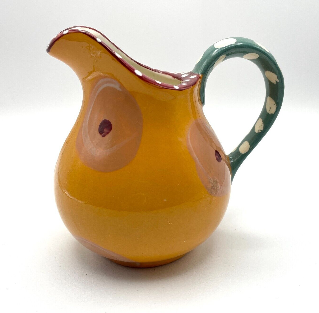 Droll Design Collectible Ceramic Pitcher Orange Signed Hand Painted  5” Tall