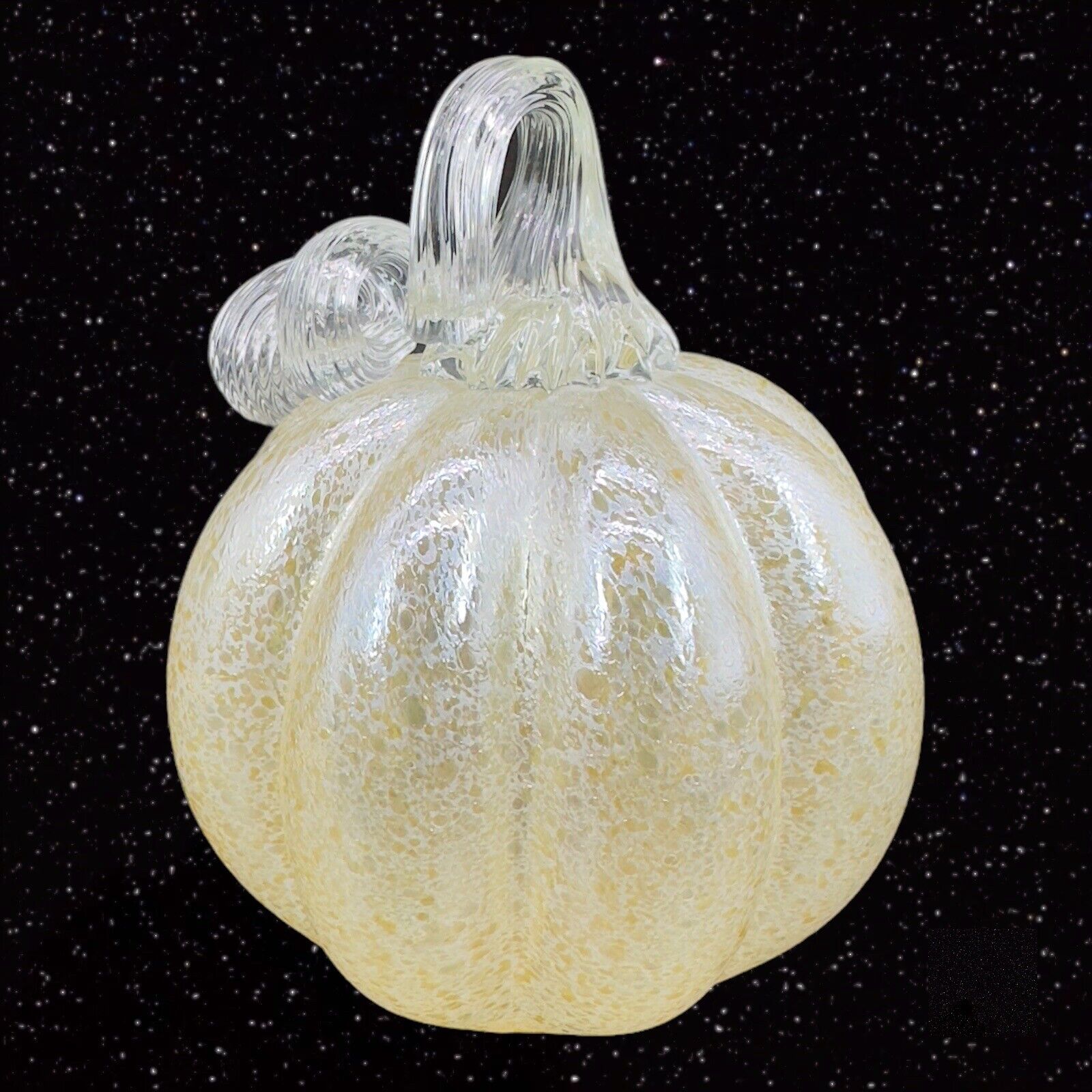 Yellow Metallic Finish Art Glass Pumpkin Figurine Paperweight Lightweight Clear