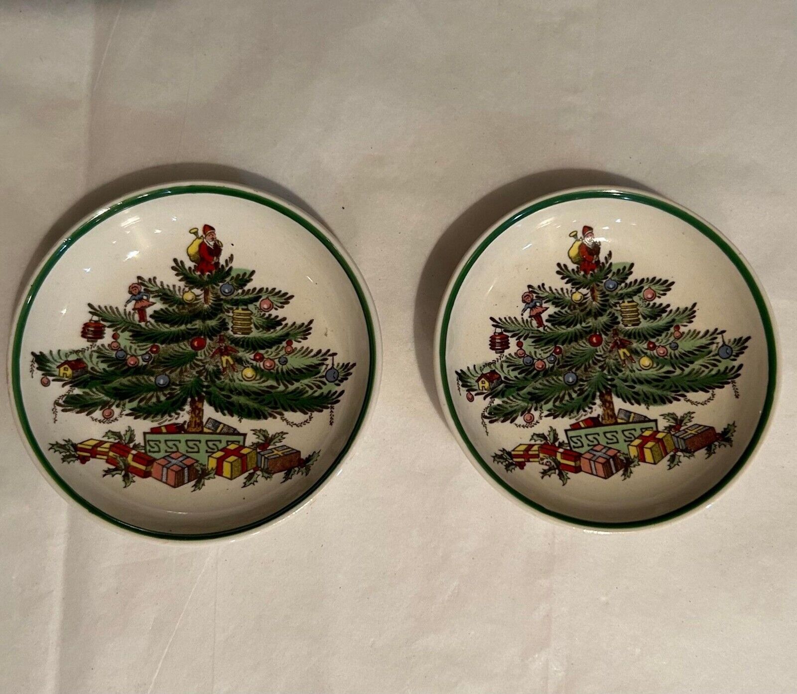 LOT (2) Vintage Mini Small Copeland Spode England Christmas Tree Plates Tiny