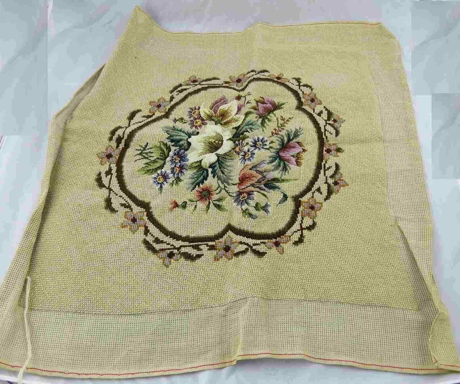 Large Vintage Wool Hand Stitched Floral Petit Point & Needlepoint 25\