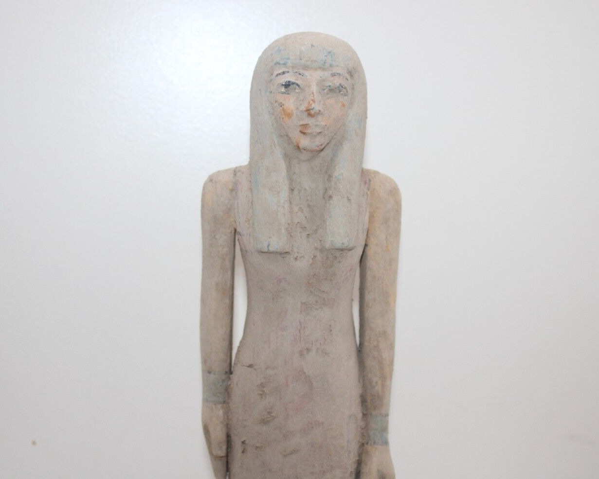 RARE ANCIENT EGYPTIAN ANTIQUE QUEEN Nefertari Wood Pharaoh Protect Statue