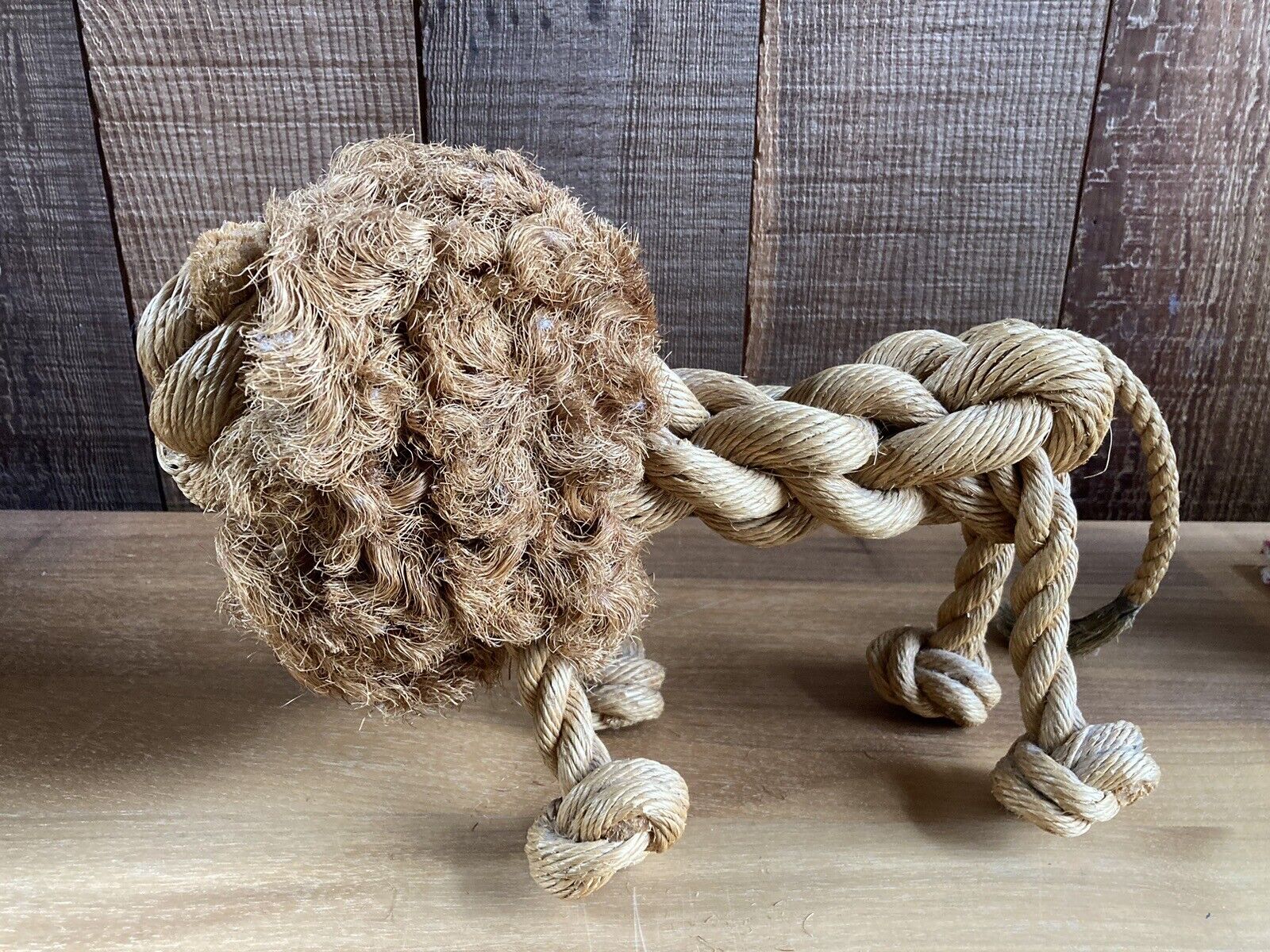 Mid Century Danish Modern Rope Lion Sculpture Toy MCM Vintage