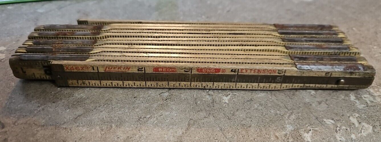 Vintage Lufkin Two Way Red End Folding Wood Tape Measure Ruler  72 inches